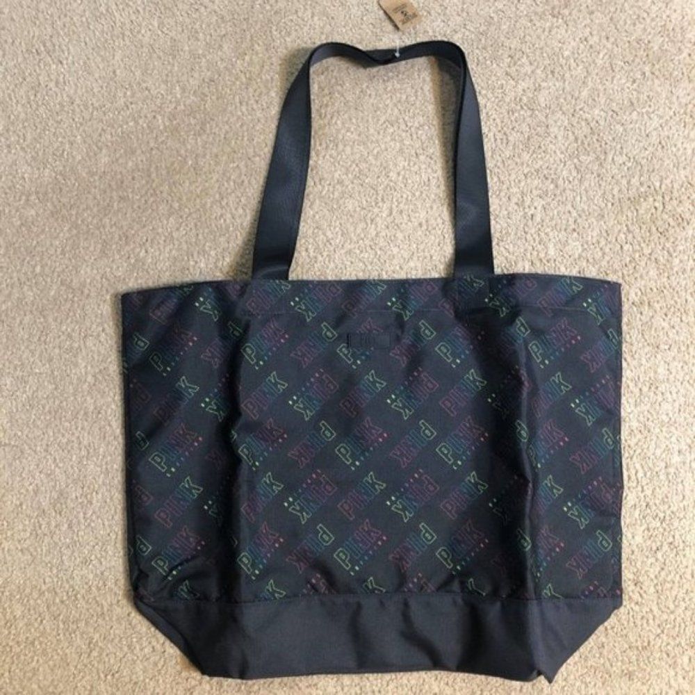 NWT Victoria's Secret PINK Logo Tote Bag | Black Zip Top Shopper | New With Tags
